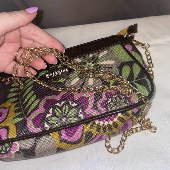 Spartina 449 Purple Canvas Floral Purse Small Shoulder Crossbody Bag - Picture 14 of 15